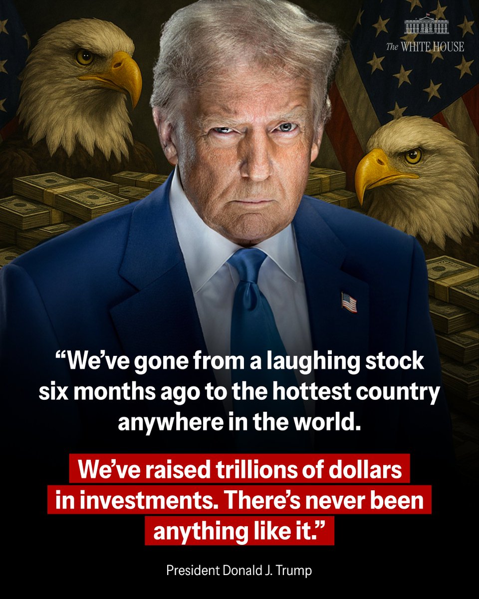 WhiteHouse's tweet photo. THE TRUMP EFFECT IS IGNITING AMERICA’S GOLDEN AGE 🇺🇸🦅 https://t.co/EeswyxMK0Z