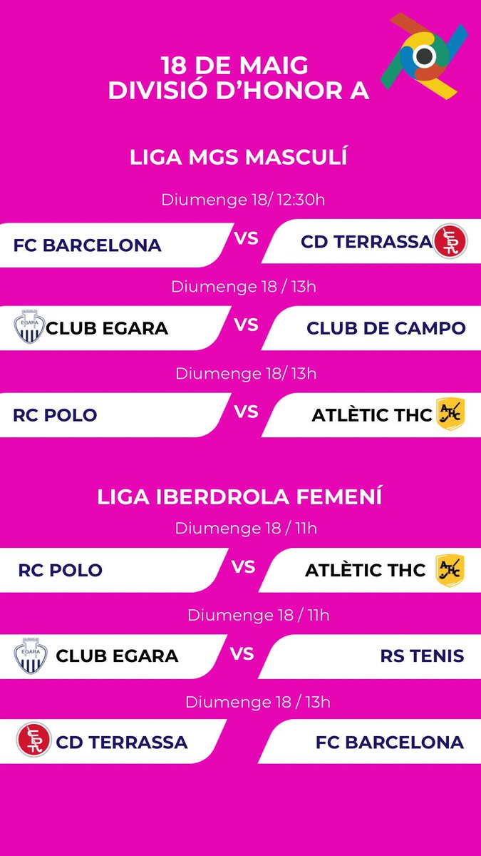Consulteu els partits del cap de setmana dels equips de Divisió d’Honor de Terrassa: