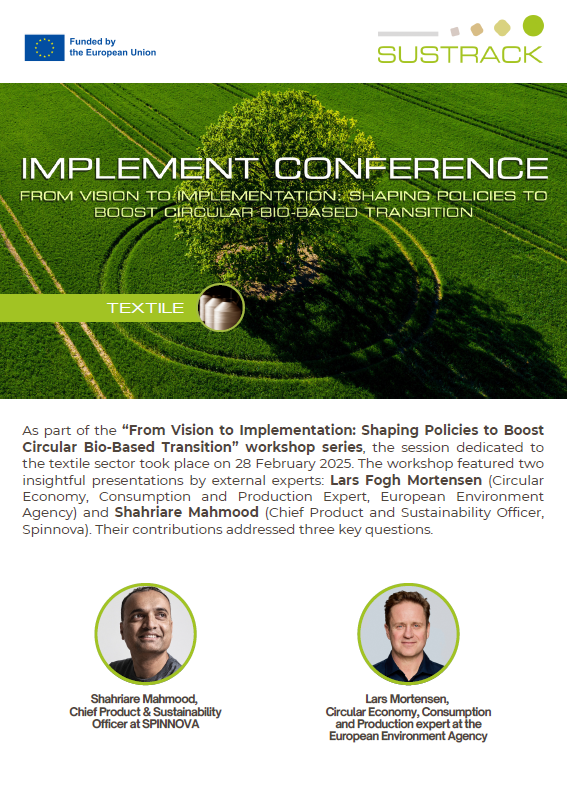 SUSTRACK (@sustrack_eu) on Twitter photo ๐The SUSTRACK IMPLEMENT Conference #textile factsheet is out!
Dive into key insights & policy options to boost the circular bio-based transition. ๐ฑ
๐ฅ Download the factsheet ๐ drive.google.com/file/d/1gZHI-tโฆ ๐The SUSTRACK IMPLEMENT Conference #textile factsheet is out!
Dive into key insights & policy options to boost the circular bio-based transition. ๐ฑ
๐ฅ Download the factsheet ๐ drive.google.com/file/d/1gZHI-tโฆ
