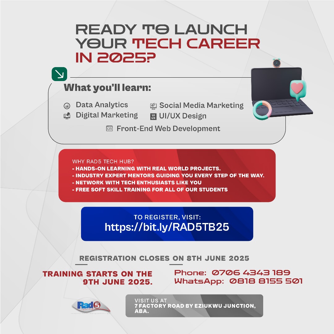 Our discount offer is still open!

Discount is not what you get from us regularly, imagine a whooping 50% discount! Seems you are the only one not taking this opportunity to register with us. 

Use this link to register now bit.ly/RAD5TB25 
#rad5techhub #TechHubInAba