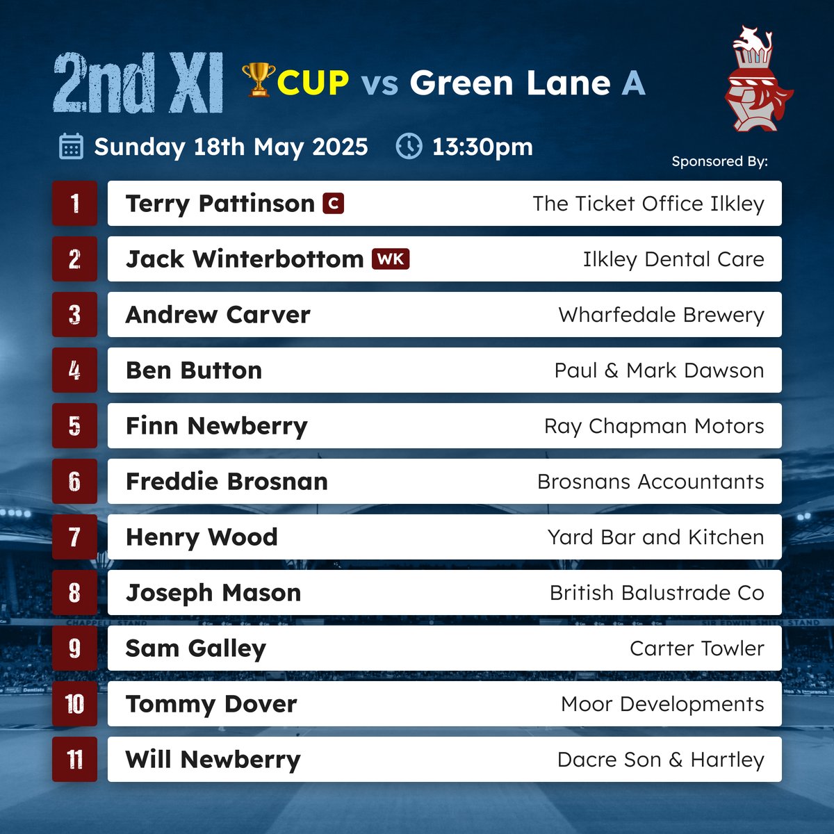 Ilkley Cricket Club (@ilkleycc) on Twitter photo 📷 TEAMS ANNOUNCED 📷
Double Header Weekend!
Saturday 17th May | 12:30pm
1st XI vs <a href="/CalverleyCC/">Calverley CC</a> (A)
2nd XI vs <a href="/TPE_CC/">Tong Park Esholt CC</a> (H)
Sunday 18th May | 1:30pm
1st XI vs <a href="/GreenLaneCC/">Green Lane Cricket Club</a> (H)
2nd XI vs <a href="/GreenLaneCC/">Green Lane Cricket Club</a> (A) 📷 TEAMS ANNOUNCED 📷
Double Header Weekend!
Saturday 17th May | 12:30pm
1st XI vs <a href="/CalverleyCC/">Calverley CC</a> (A)
2nd XI vs <a href="/TPE_CC/">Tong Park Esholt CC</a> (H)
Sunday 18th May | 1:30pm
1st XI vs <a href="/GreenLaneCC/">Green Lane Cricket Club</a> (H)
2nd XI vs <a href="/GreenLaneCC/">Green Lane Cricket Club</a> (A)