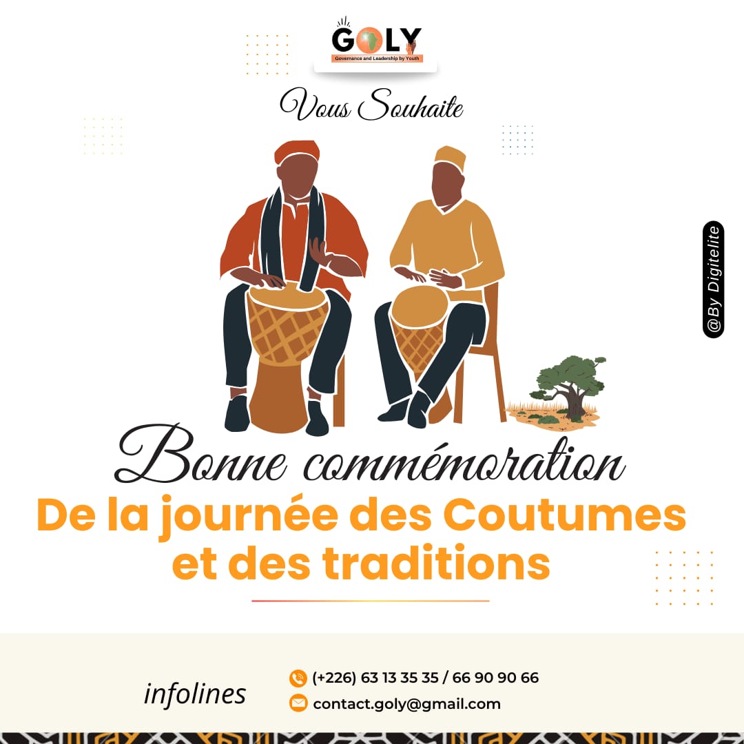 Bonne commémoration de la Journée nationale des coutumes et des traditions !

Célébrons la richesse de notre patrimoine, valorisons nos racines et inspirons la jeunesse à bâtir un avenir enraciné dans nos valeurs.

#GOLY