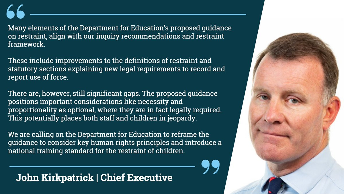 EHRC (@ehrc) on Twitter photo We have published our response to the recent <a href="/educationgovuk/">Department for Education</a> consultation on their ‘Use of reasonable force and other restrictive interventions guidance'.
Find out more and read our full response here: orlo.uk/7tNPz We have published our response to the recent <a href="/educationgovuk/">Department for Education</a> consultation on their ‘Use of reasonable force and other restrictive interventions guidance'.
Find out more and read our full response here: orlo.uk/7tNPz