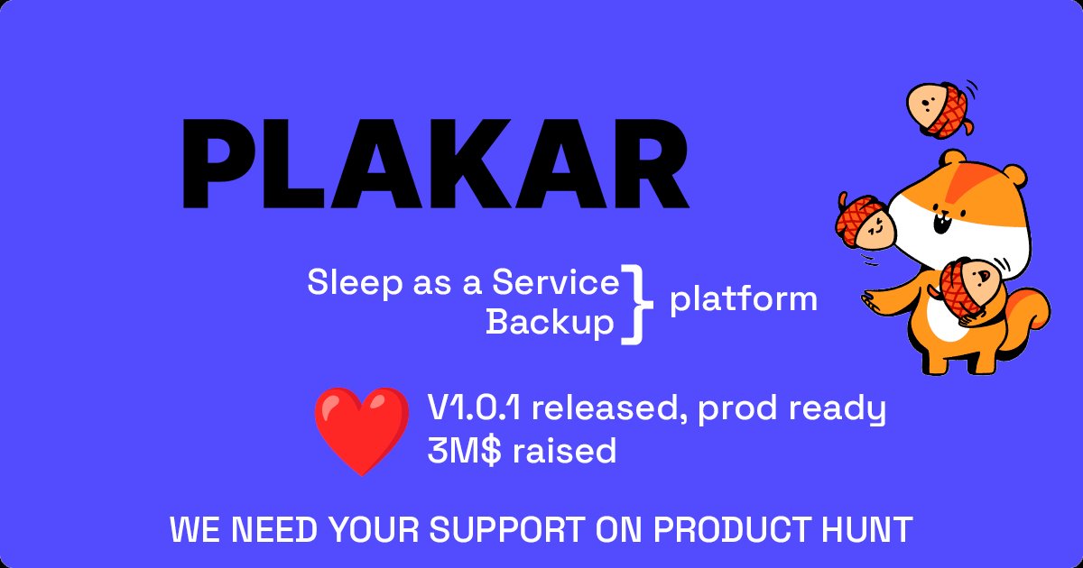 🚀 Plakar v1.0.1 is here, and we’ve raised $3M to fix backups for good.
Backed by <a href="/seedcamp/">seedcamp</a>  + 20+ brilliant founders &amp; operators (Datadog, <a href="/solomonstre/">Solomon Hykes</a> , Voodoo, Sqreen…).
👉 plakar.io