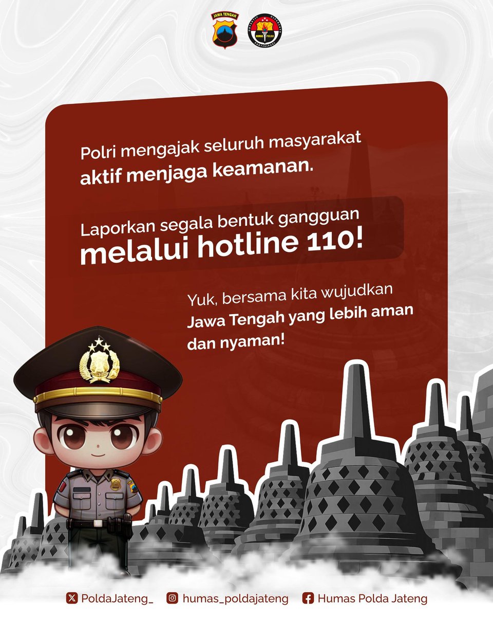 HumasPolresTMG's tweet photo. Hari pertama Operasi Aman Candi 2025 sukses menurunkan gangguan kamtibmas hingga 25%! Tindak kejahatan pun ikut turun 15,89%.

Kalau ada gangguan keamanan, langsung lapor ke hotline 110 ya, Sobat Polri!

Bersama, kita jaga Jawa Tengah lebih aman! 🫶🏼 https://t.co/9BI01c3FQg