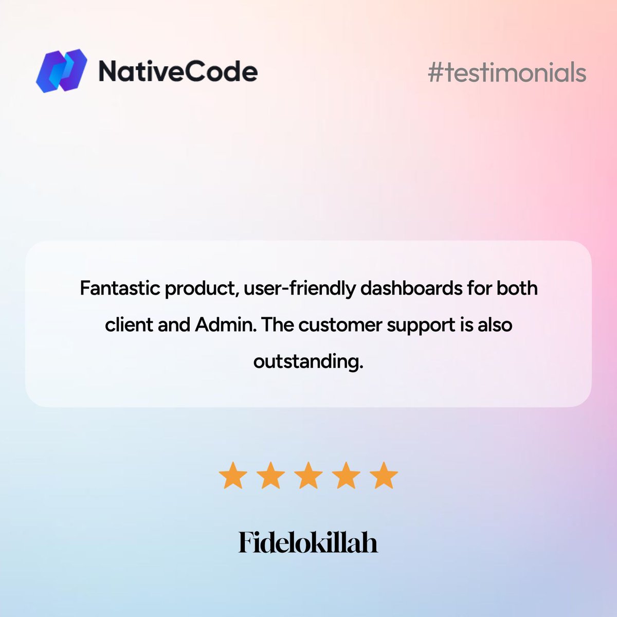 NativeCodeIn's tweet image. Sharing feedback from our valuable client ✨
Check our Products here - cutt.ly/6raSfYYJ
#SaaS #NativeCode #ClientFeedback