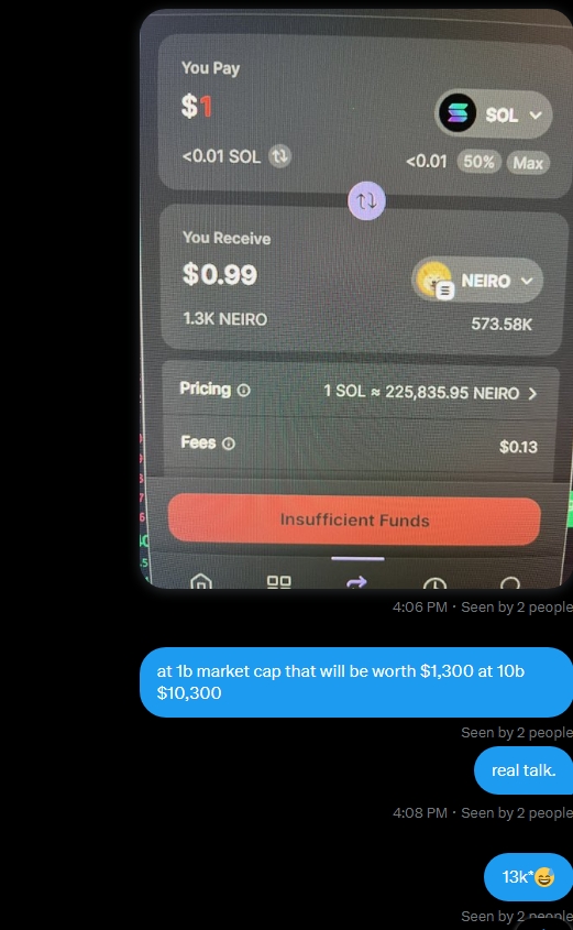 please find me another coin that can realistically achieve this return. 
<a href="/NeiroWoof/">NEIRO</a> 
almost 1-year steady grinding even after all we still alive and well.
narrative good enough to easily crack into the top 10-20.

$1 into 13k is possible.  

yet you dummies are still gambling
