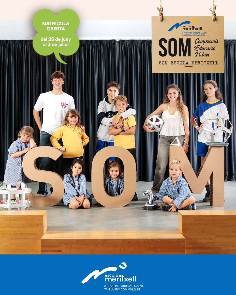 Matrícula oberta del 25 de juny al 3 de juliol. 
Infantil, Primària i ESO. 
Batxillerat des del 3 d'abril
Més informació a fundaciomeritxell.cat.
SOM Escola Meritxell.