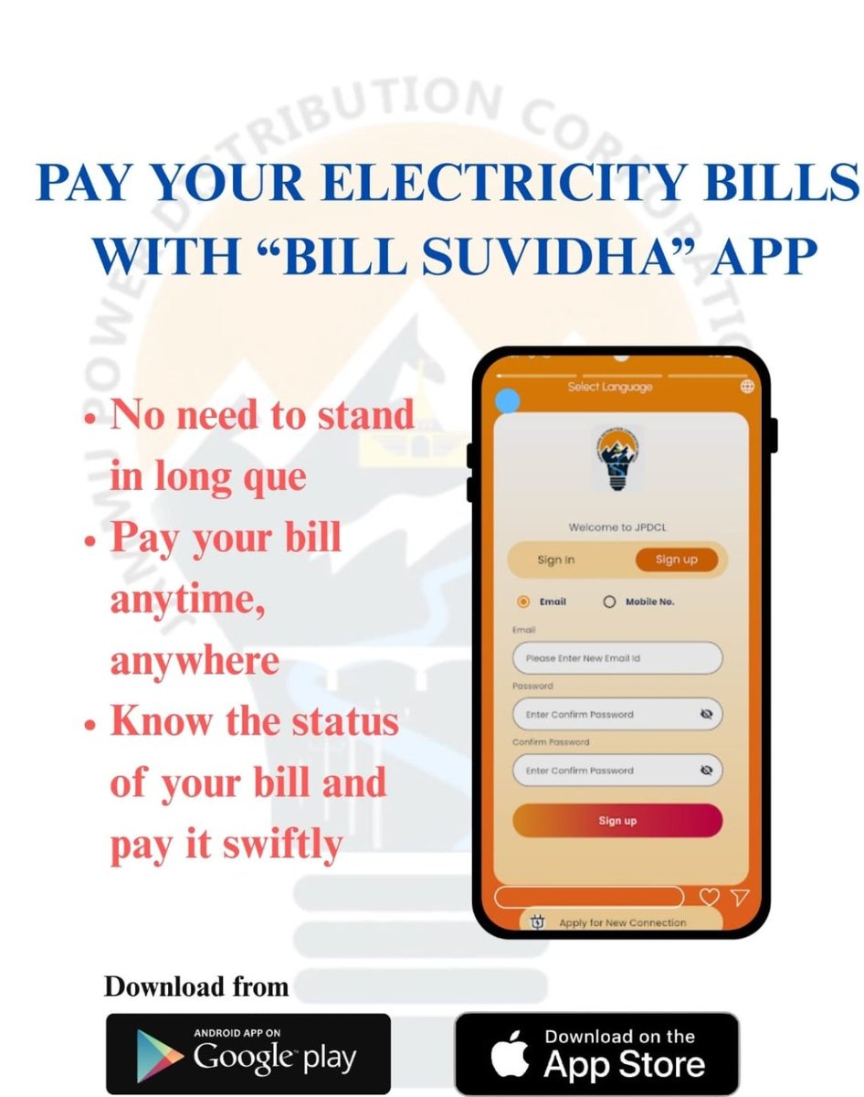 Jammu Power DISCOM (@jpdclofficial) on Twitter photo Our Bill Suvidha App is down for maintenance. However, Our Consumers can pay Bills via M-Pay, BBPS, Google Pay & J&K Bank counter payments. App will be restored shortly
<a href="/yasinc_ias/">Yasin M. Choudhary</a> <a href="/CM_JnK/">Office of Chief Minister, J&K</a> <a href="/diprjk/">Information & PR, J&K</a> <a href="/infjammu/">Information & PR (JD Jammu)</a> <a href="/ddnews_jammu/">DD NEWS JAMMU | डीडी न्यूज़ जम्मू</a> <a href="/radionews_jammu/">Akashvani News Jammu</a> <a href="/DailyExcelsior1/">Daily Excelsior</a> <a href="/PublishThe/">The Publish</a> <a href="/JAMMULINKS/">JAMMU LINKS NEWS</a> Our Bill Suvidha App is down for maintenance. However, Our Consumers can pay Bills via M-Pay, BBPS, Google Pay & J&K Bank counter payments. App will be restored shortly
<a href="/yasinc_ias/">Yasin M. Choudhary</a> <a href="/CM_JnK/">Office of Chief Minister, J&K</a> <a href="/diprjk/">Information & PR, J&K</a> <a href="/infjammu/">Information & PR (JD Jammu)</a> <a href="/ddnews_jammu/">DD NEWS JAMMU | डीडी न्यूज़ जम्मू</a> <a href="/radionews_jammu/">Akashvani News Jammu</a> <a href="/DailyExcelsior1/">Daily Excelsior</a> <a href="/PublishThe/">The Publish</a> <a href="/JAMMULINKS/">JAMMU LINKS NEWS</a>