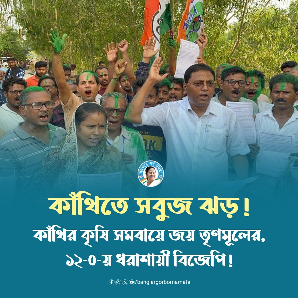 BanglarGorboMB's tweet image. কাঁথিতে সবুজ ঝড়!

কাঁথির কৃষি সমবায়ে জয় তৃণমূলের, ১২-০-য় ধরাশায়ী বিজেপি! এই জয়ের খবরে সবুজ আবির মেখে মিষ্টিমুখে মেতে ওঠেন তৃণমূলের নেতা-কর্মীরা!

#TMC #westbengal #Mamata