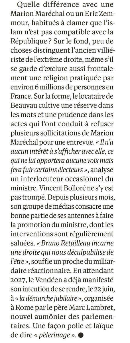 🚨Marion Maréchal a essayé plusieurs fois de voir Bruno Retailleau : elle s’est faite rembarrer. Source : équipe Retailleau dans Le Nouvel Obs aujourd’hui.