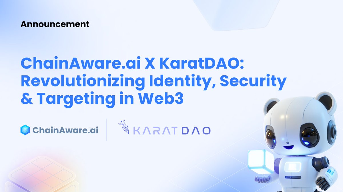 ChainAware.ai (@chainaware) on Twitter photo Thrilled to announce our partnership with <a href="/KaratDAO/">KaratDAO 🥕 AI Prediction Market Agent</a> — the leading SocialFi protocol on ZKSync! 🚀
By integrating ChainAware.ai’s AI-driven user intent analytics & predictive security with KaratDAO’s decentralized identity network, we’re reshaping how users are Thrilled to announce our partnership with <a href="/KaratDAO/">KaratDAO 🥕 AI Prediction Market Agent</a> — the leading SocialFi protocol on ZKSync! 🚀
By integrating ChainAware.ai’s AI-driven user intent analytics & predictive security with KaratDAO’s decentralized identity network, we’re reshaping how users are
