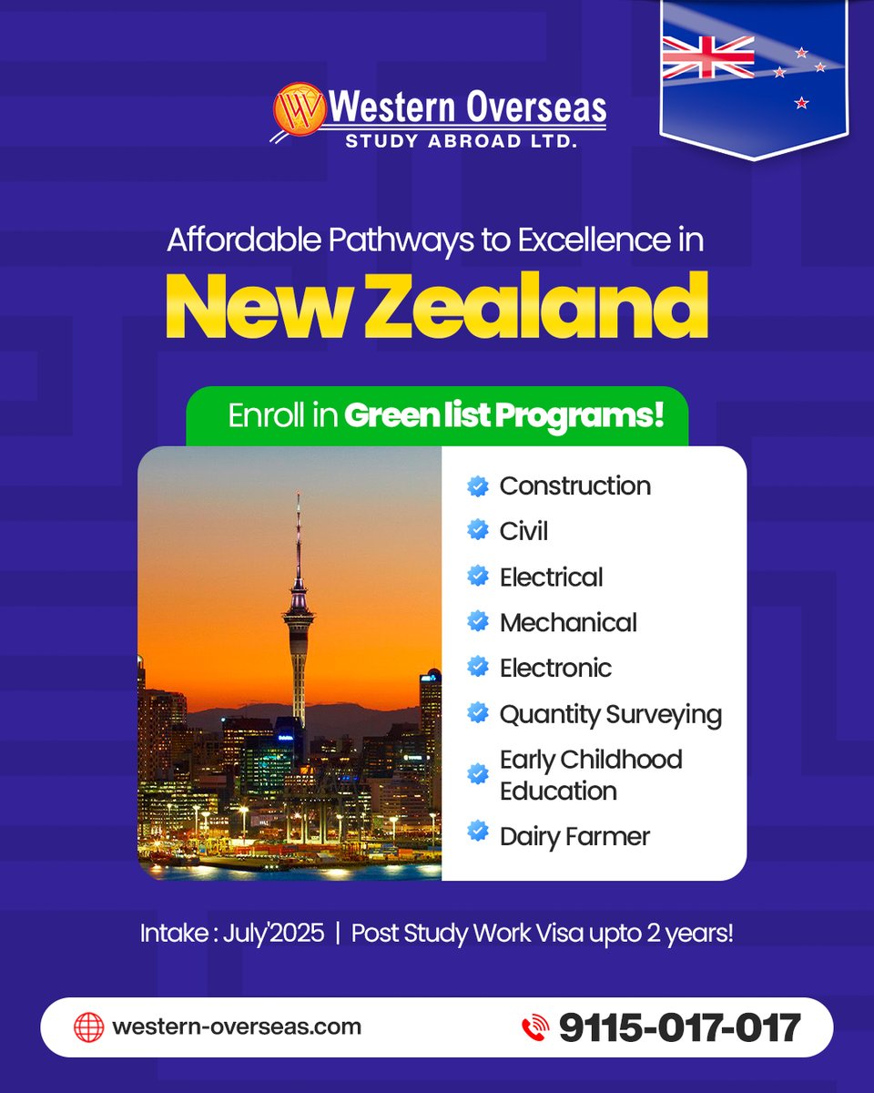 westernoverseaa's tweet image. 🌍✨ Build your future in New Zealand! Affordable Green List programs in Civil, Electrical, Mechanical &amp;amp; more await. Start your success story with Western Overseas today! 🎓

Apply now:
📞: 9115017017

#StudyInNZ #WesternOverseas #GreenListCourses #ConstructionCareer