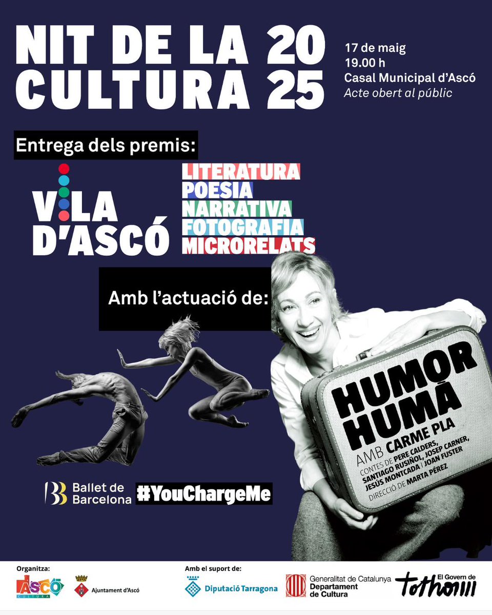 Ascó Turisme (@ascoturisme) on Twitter photo 🎉 La Nit de la Cultura ja és aquí! 🎉
📚 Literatura, poesia, fotografia i narrativa juvenil seran les protagonistes de la vetllada, on no hi faltarà l'espectacle en directe amb Carme Pla i el <a href="/Ballet_de_Bcn/">Ballet de Barcelona</a>. 🎭
📅 17 de maig
📍 Casal Municipal d'#Ascó
#catalunyaexperience 🎉 La Nit de la Cultura ja és aquí! 🎉
📚 Literatura, poesia, fotografia i narrativa juvenil seran les protagonistes de la vetllada, on no hi faltarà l'espectacle en directe amb Carme Pla i el <a href="/Ballet_de_Bcn/">Ballet de Barcelona</a>. 🎭
📅 17 de maig
📍 Casal Municipal d'#Ascó
#catalunyaexperience