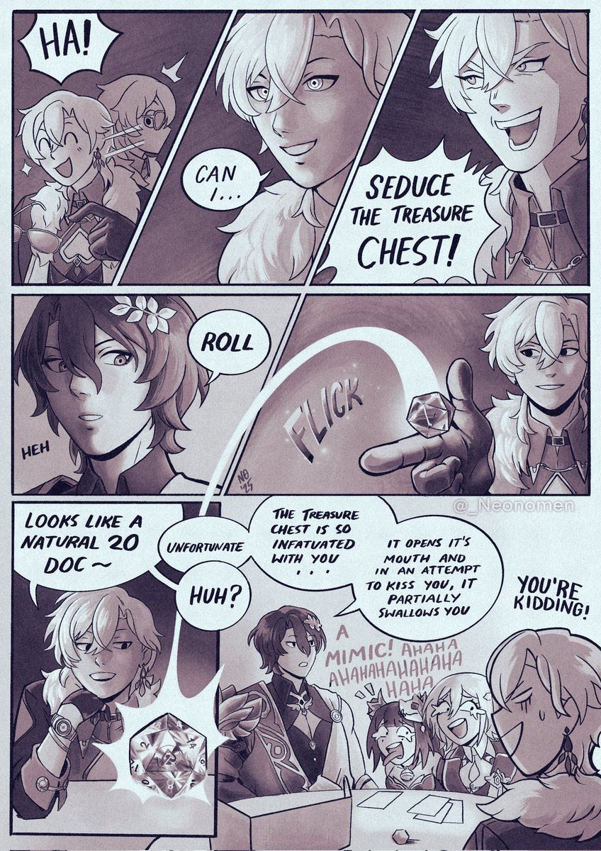 _NeonOmen's tweet photo. 'Can I Seduce the Door?' part 20 ✨
.
Critical success? Yes.
Questionable results? Also yes.
.
One last page to go 🫡
#hsr  #Sparkle #Topaz  #Aventurine  #DrRatio #HSRDnDAU https://t.co/rJscdIY6DN