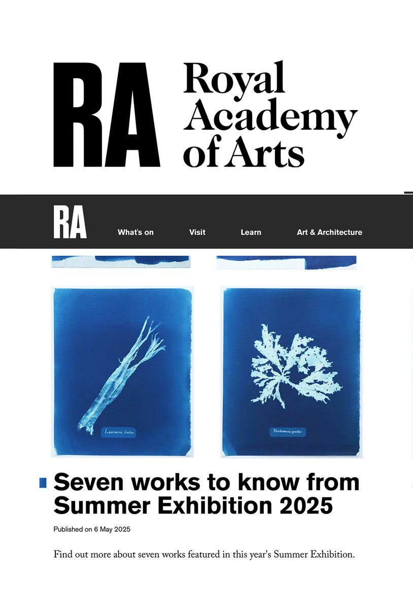 Mandy Barker (@plasticpieces) on Twitter photo Honoured for my cyanotype prints to be exhibited at the <a href="/royalacademy/">Royal Academy</a> Summer Exhibition 2025 - invited by celebrated architect Farshid Moussavi OBE, RA - completely overwhelmed by the response to this series of work by its global reach royalacademy.org.uk/article/summer… Honoured for my cyanotype prints to be exhibited at the <a href="/royalacademy/">Royal Academy</a> Summer Exhibition 2025 - invited by celebrated architect Farshid Moussavi OBE, RA - completely overwhelmed by the response to this series of work by its global reach royalacademy.org.uk/article/summer…