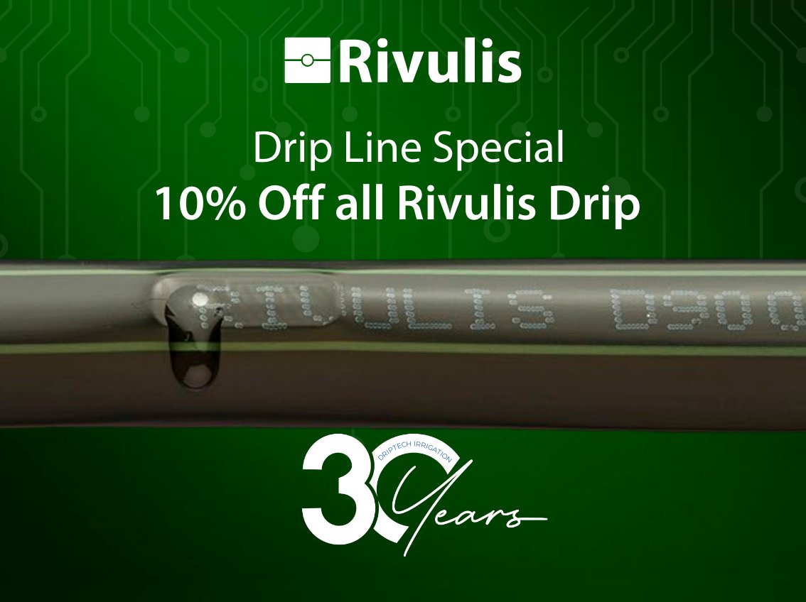 DriptechI's tweet image. DripTech turns 30! 

From the original DripTrek to Rivulis Drip Line, we’ve always championed innovation in drip irrigation.

Celebrate with us: 

Get 10% off ALL Rivulis Drip Line for one month only at all DripTech branches! 

 #DripTech30 #Irrigation