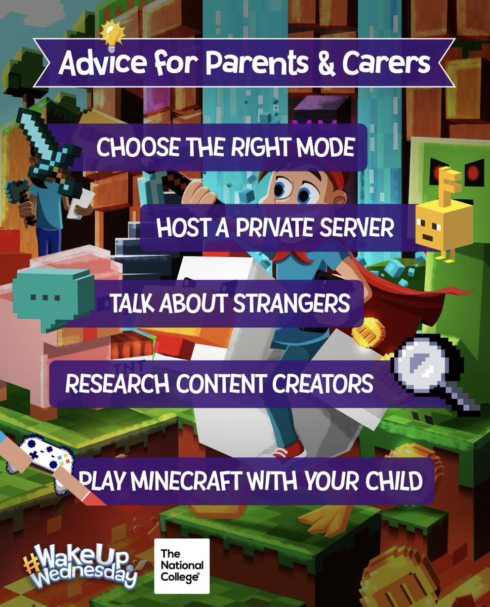 TrinityAcademyH's tweet image. Block out online risks in Minecraft ⛏🛡️ With millions of players chatting and creating - and interest rising again after April’s movie release - our #WakeUpWednesday guide helps parents and educators keep young gamers safe in this endlessly popular sandbox title 🧱🎮
