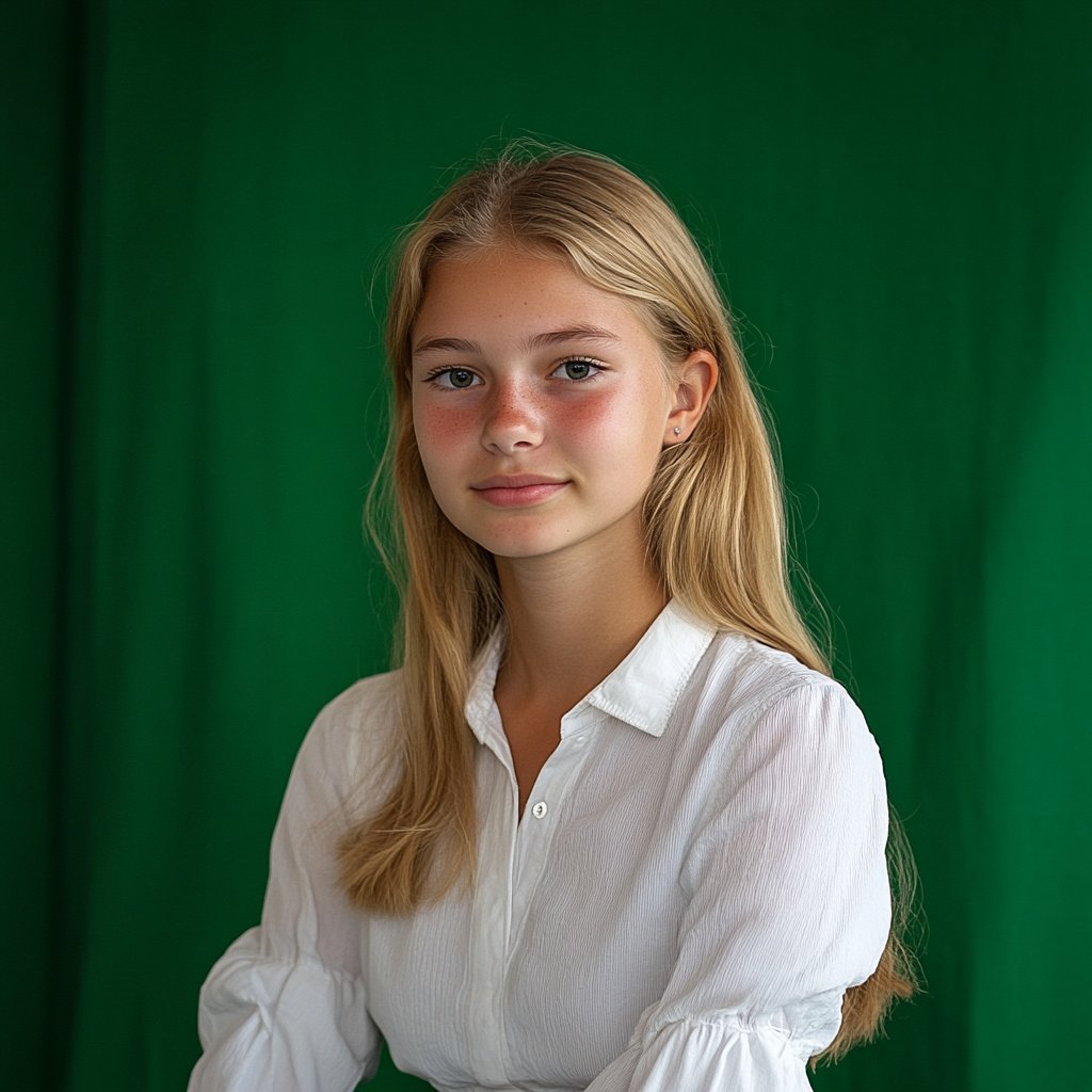 Focusing too much on the subject and not enough on the backdrop and you notice that the green screen was not entirely flat. The lighting was good for the girl but not so good on the backdrop.