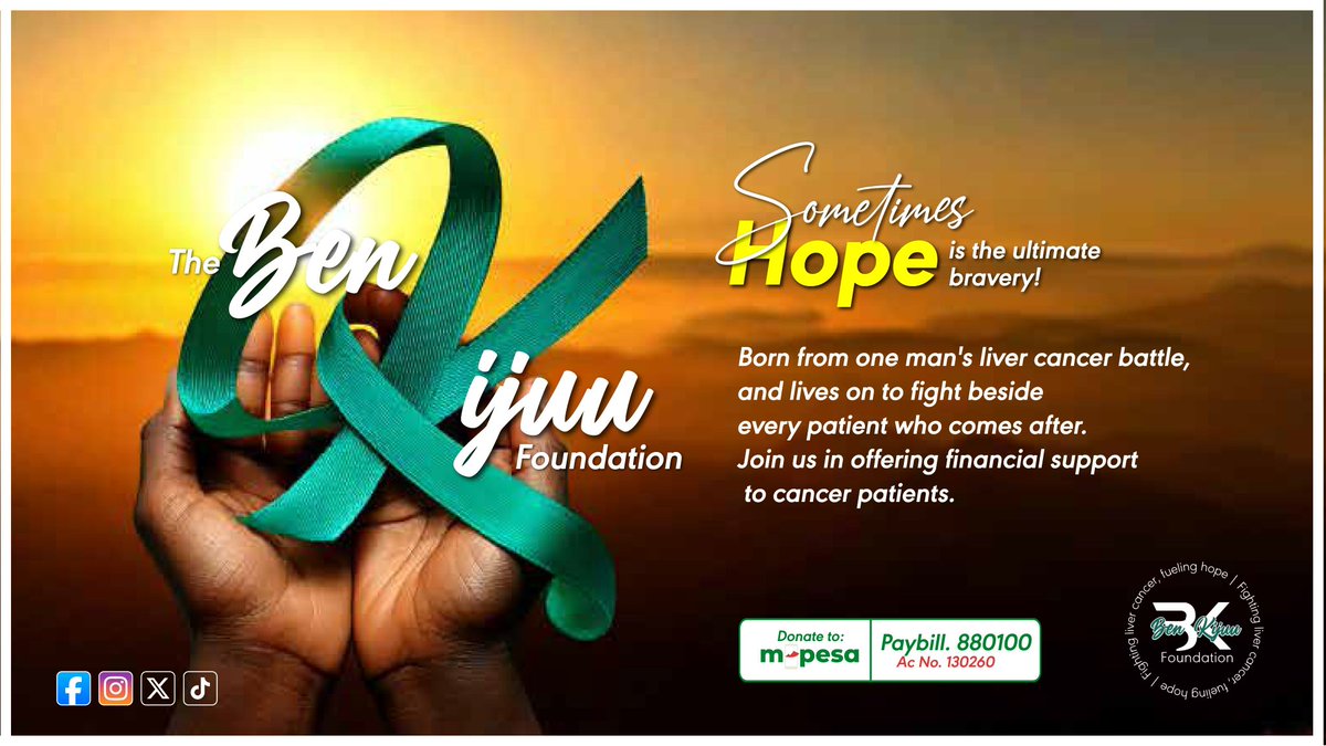 BenKijuuFound's tweet image. When we come together great things happen.

Join us in helping victims of #livercancer by donating your contribution to MPESA Paybill 880100 Account Number 130260.
#FundHope #BenKijuuLivesOn