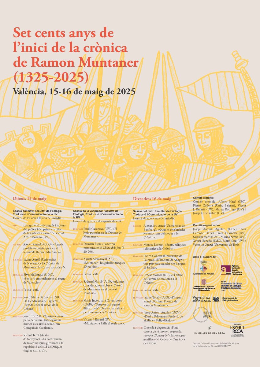 📢 #ActivitatsILCC: Avui se celebra el primer dia del congrés «Set-cents anys de l'inici de la crònica de Ramon Muntaner (1325-2025)».

📅 15-16.05.2025
📍 Facultat de Filologia, Traducció i Comunicació (<a href="/UV_EG/">Universitat València</a>)
🔗 buff.ly/9qwbYDD