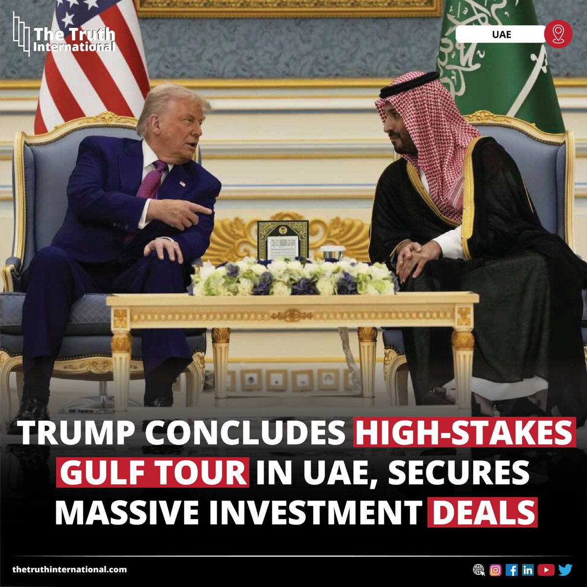ttimagazine's tweet image. Trump Concludes High-Stakes Gulf Tour in UAE, Secures Massive Investment Deals

For Detail
thetruthinternational.com/international/…

#trump #investment #concludes #stakes #gulf #tour #secures #massive #deal #tti
