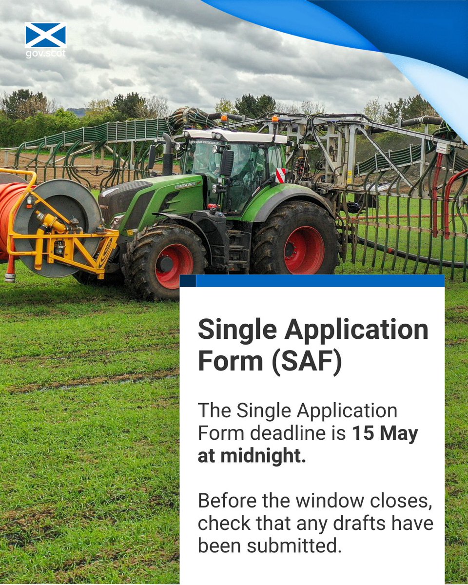 The Single Application Form (SAF) deadline is midnight tonight. 

Before the window closes, check that any drafts have been submitted. 

For help with your application and any IT queries, contact your local area office by phone or webchat ➡️ bit.ly/39mO34L