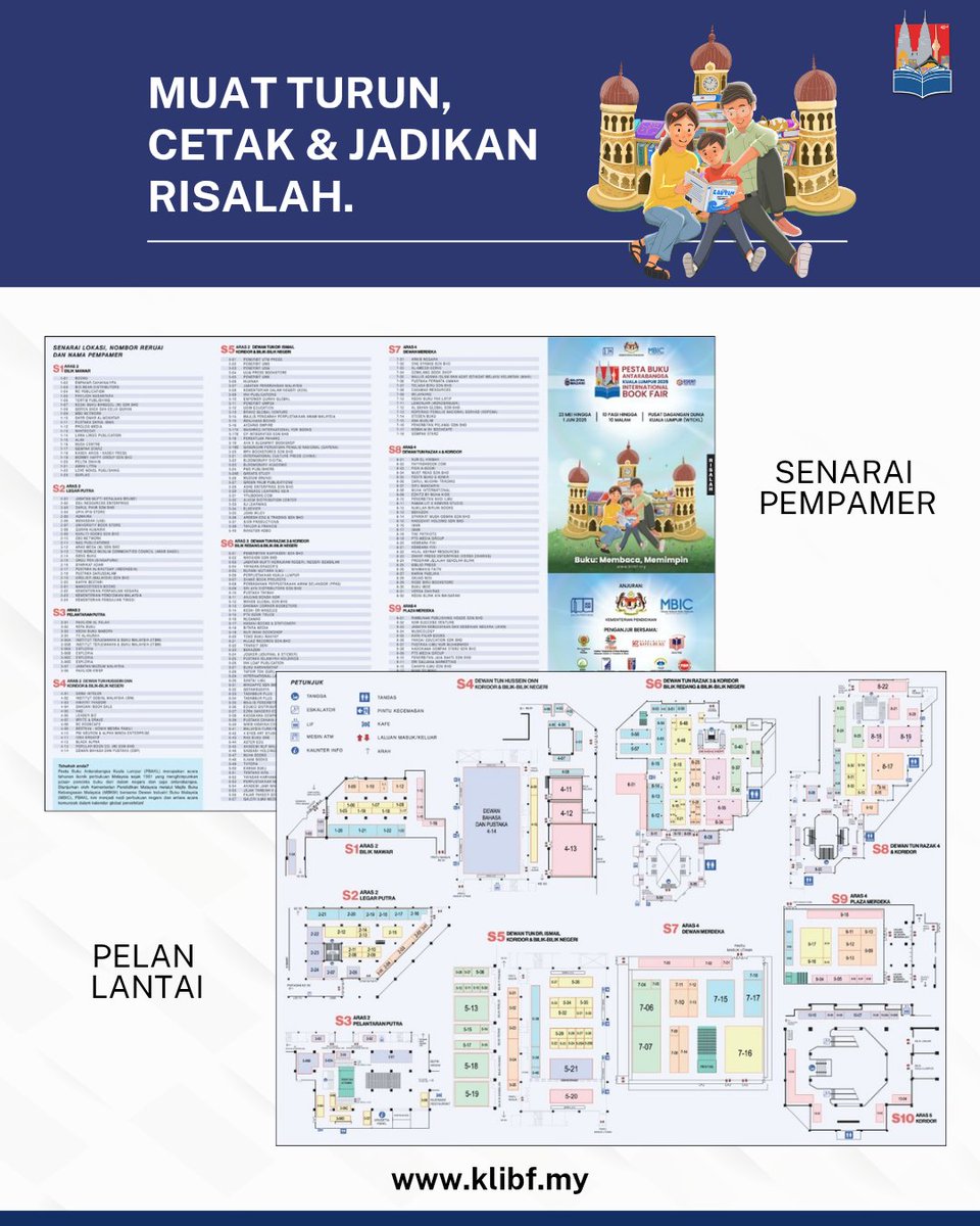 Anda sudah boleh muat turun senarai pempamer dan pelan lantai di klibf.my, cetak dan jadikan risalah untuk rujukan semasa hadir ke Pesta Buku.

#PBAKL2025  #MalaysiaMadani  #MalaysiaMembaca  #KLIBF2025  #bukumembacamemimpin
#booktokmalaysia