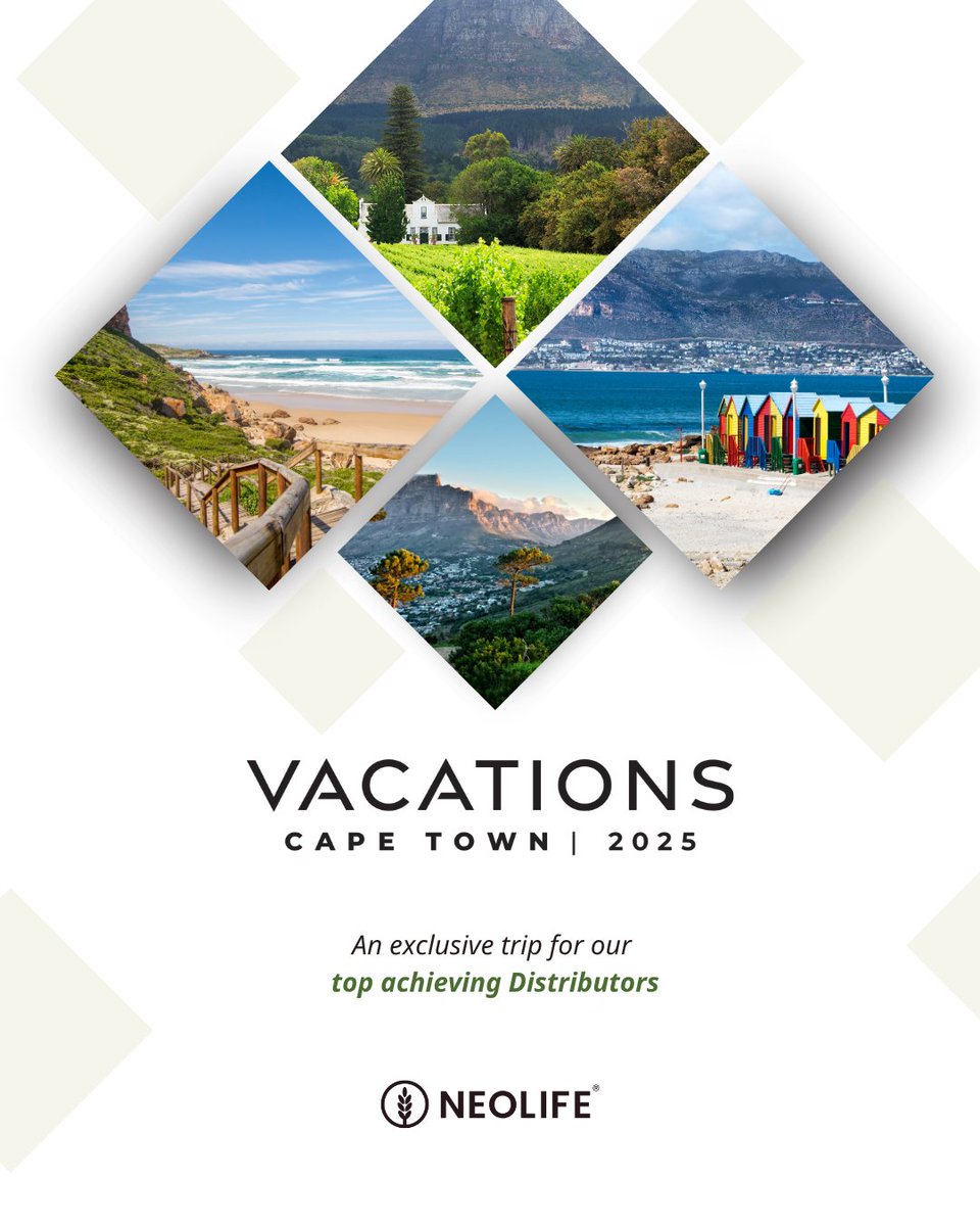 Just 1 week to go until Vacations 2025 kicks off! Get ready to explore the magic of Cape Town, recently crowned the #1 city in the world🌍✨Adventure, culture, and unforgettable memories await - will we see you there? 
Drop an emoji below🥳
#NeoLife #NeoLifeAfrica #Vacations2025