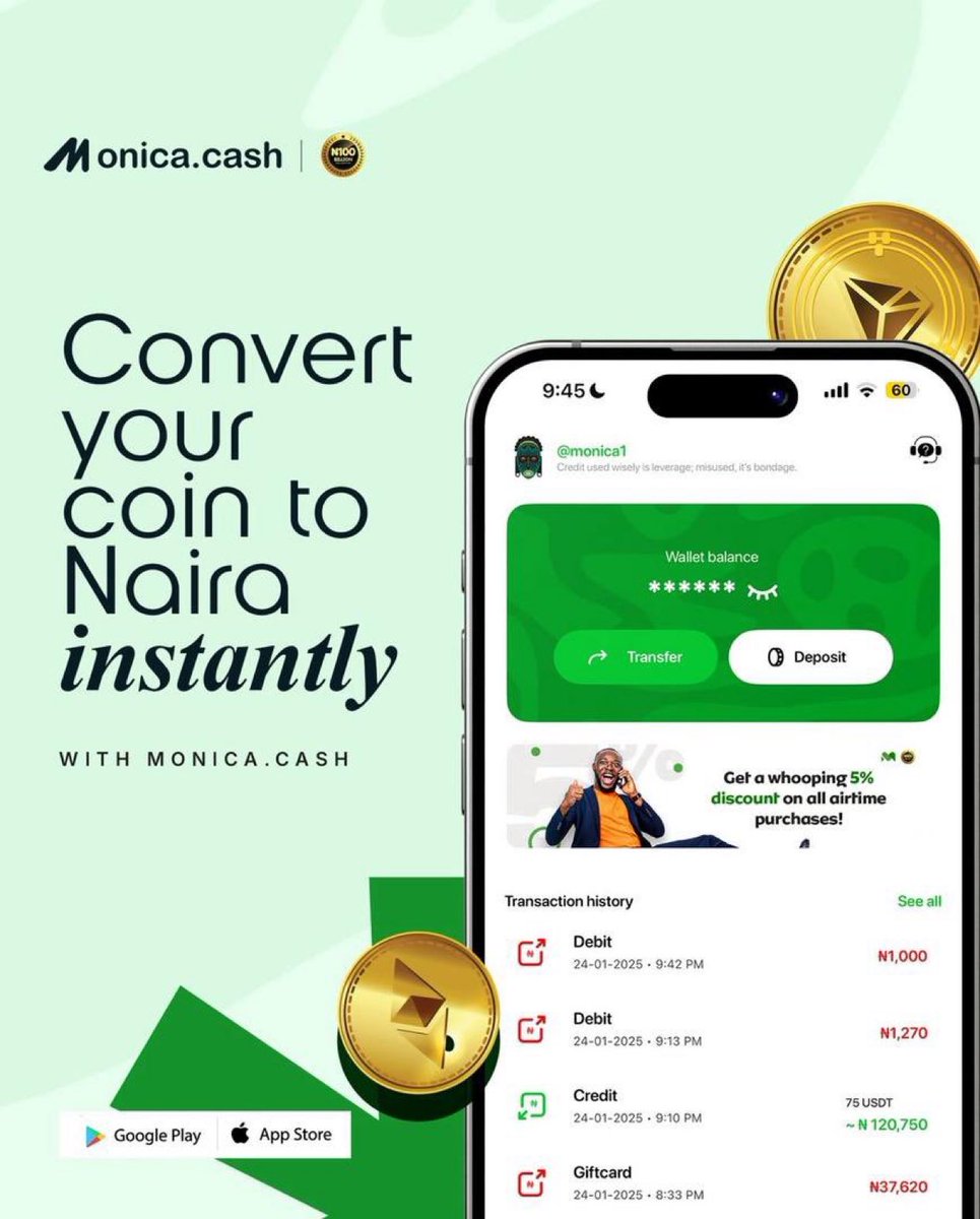 Since I started using Monica, converting my BTC, USDT, or any other crypto  assets into naira has become so easy. 😌 Download here:  https://t.co/P2xJxibiuC & use code MONI830357 to get started #Monicacash