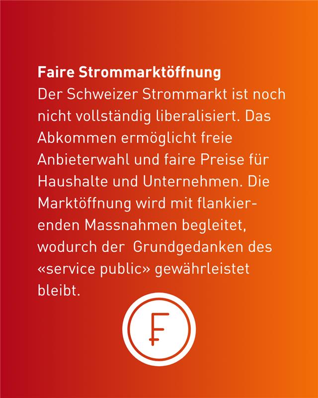 Stromabkommen mit der EU: ein Meilenstein für die Versorgungssicherheit ⚡

Das Stromabkommen ist noch besser als erwartet: mit dem Abkommen sichert sich die Schweiz eine Importkapazität von 8000 Megawatt 🔋

Das entspricht einer Leistung mehr als sechsmal der der Leistung des