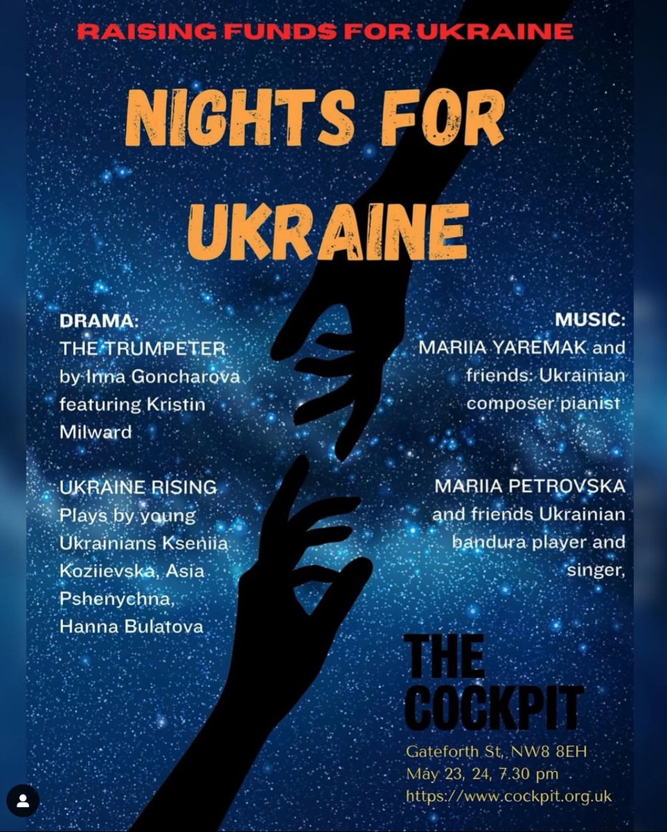 Nights for Ukraine at the Cockpit is going to be a brilliant night featuring amazing Ukrainian and British drama and music, and raising funds for humanitariam causes in Ukraine. 23rd and 24th May at 7.30 

thecockpit.org.uk/show/nights_fo…