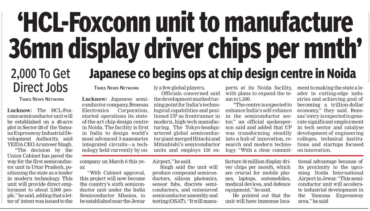 The Union Cabinet has approved India’s sixth semiconductor manufacturing unit near Noida International Airport, Jewar, Uttar Pradesh—a major boost to the nation’s tech infrastructure. A joint venture between HCL and global electronics giant Foxconn, the unit will be set up under