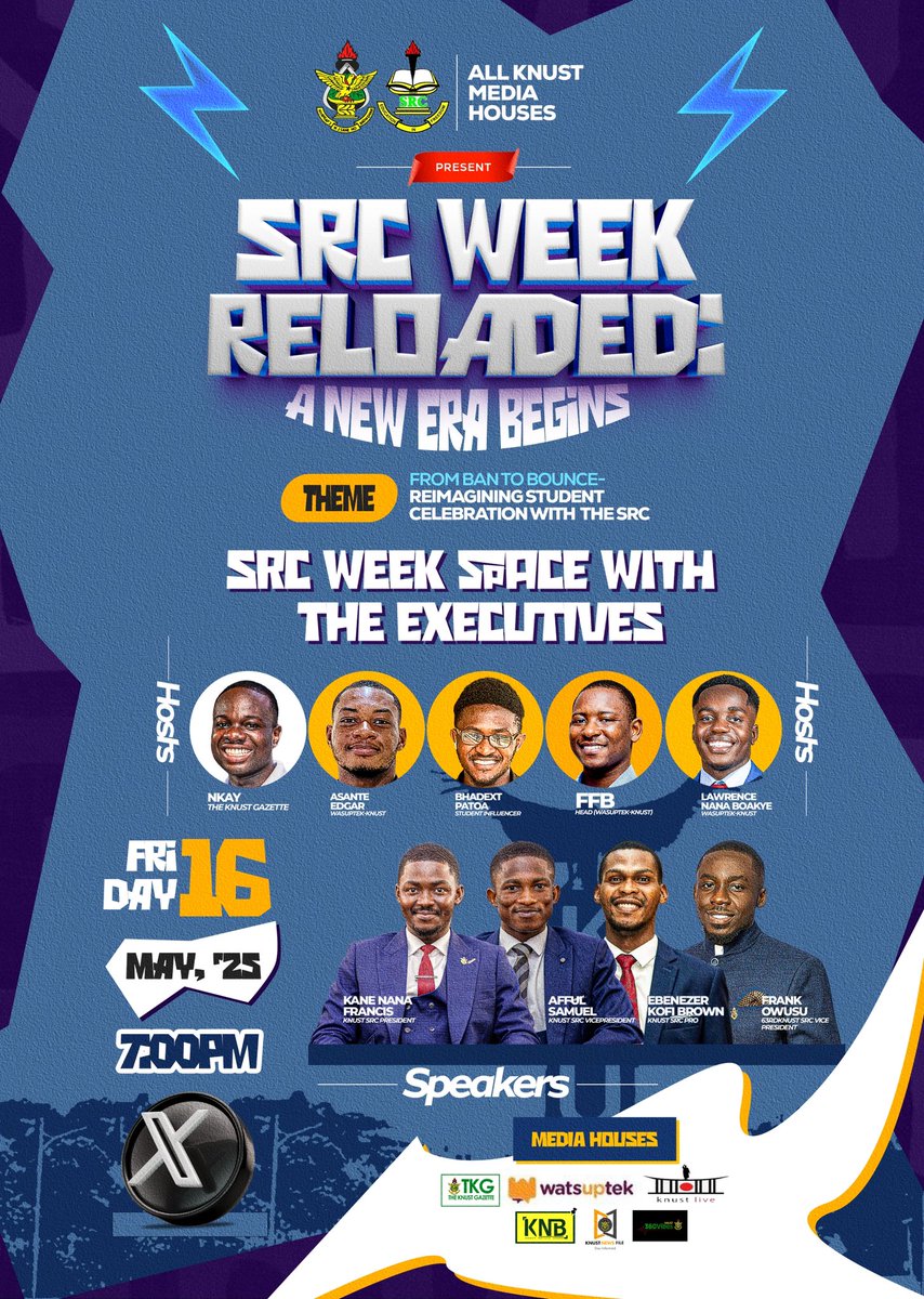 theknustgazette's tweet image. ‼️ATTENTION‼️

After a long break, the KNUST SRC Week Celebration is making a grand return this second semester.

Join us this 𝐅𝐫𝐢𝐝𝐚𝐲 as we walk you through the journey leading to the celebration moments.

Stay with us, get to know what&apos;s in it for you.
#VoltaRegion 
#steph