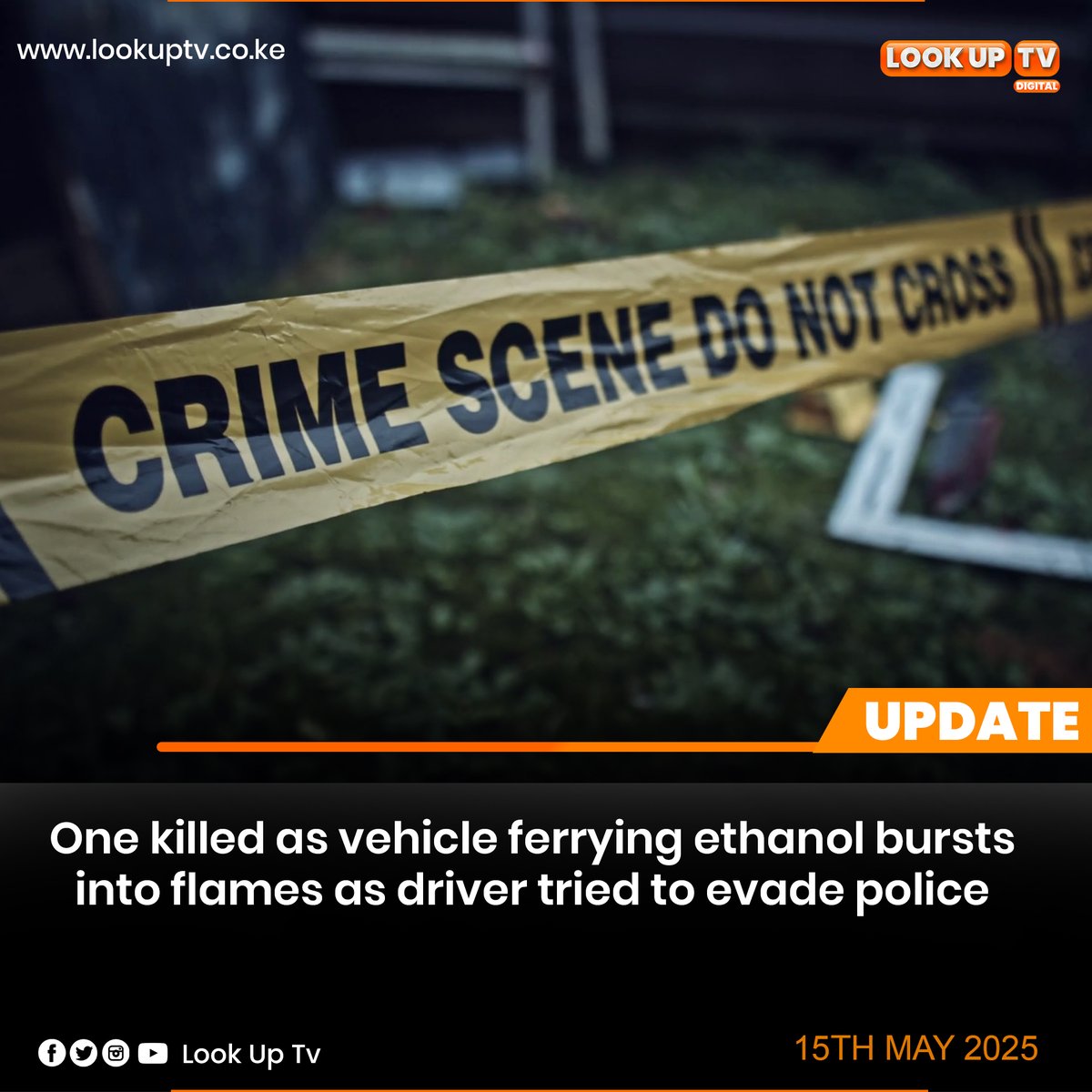 One killed as vehicle ferrying ethanol bursts into flames as driver tried to evade police