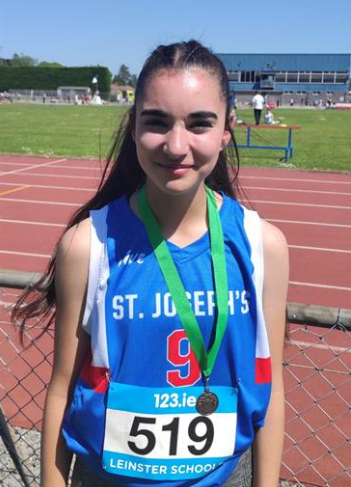 Well done to Alannah and Ceola Marjara who qualified and competed in the Leinster Schools Athletics Competition- this was a great achievement.  Congratulations to Ceola who came 3rd in the minor girls 1100 metres.  Best of luck in the National Schools Competition!