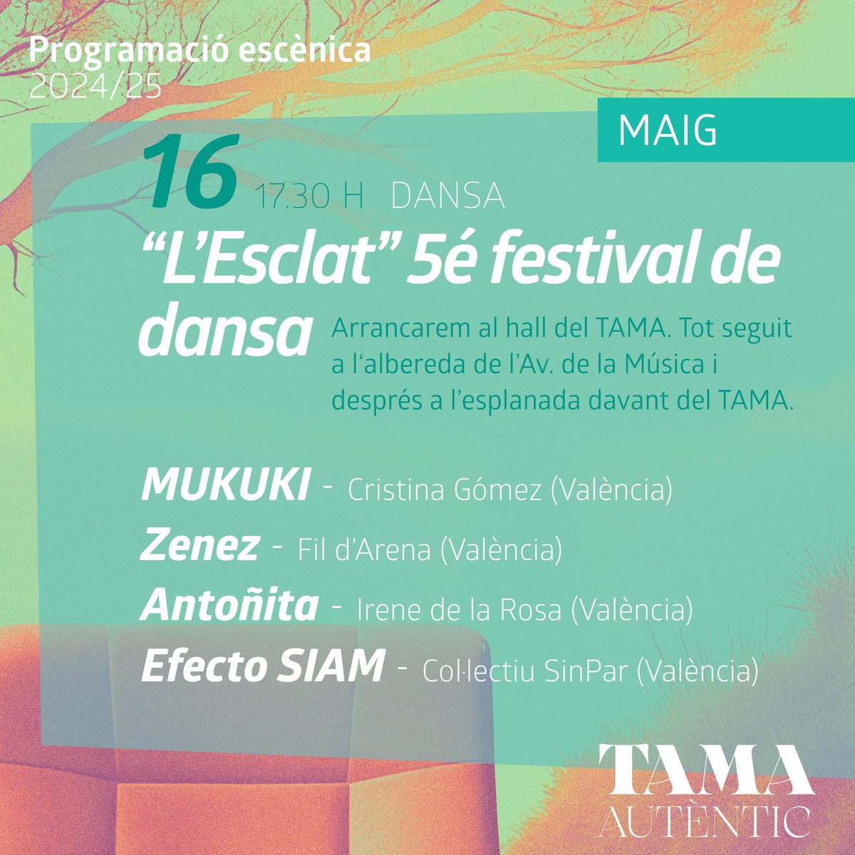 TAMA. Teatre Auditori Municipal d'Aldaia (@tamaldaia) on Twitter photo 🩰 L'ESCLAT 5é festival de dansa
🕺🏽 La dansa inundarà el carrer i diferents espais en una exhibició continua i innovadora. Aldaia serà capital de la dansa per un dia!
🗓 16 de maig | 🕤 17.30 h
💥 Que la dansa et moga per dins i per fora!
#AutènticTAMA <a href="/Ajuntaldaia/">Ajuntament d'Aldaia</a> 🩰 L'ESCLAT 5é festival de dansa
🕺🏽 La dansa inundarà el carrer i diferents espais en una exhibició continua i innovadora. Aldaia serà capital de la dansa per un dia!
🗓 16 de maig | 🕤 17.30 h
💥 Que la dansa et moga per dins i per fora!
#AutènticTAMA <a href="/Ajuntaldaia/">Ajuntament d'Aldaia</a>