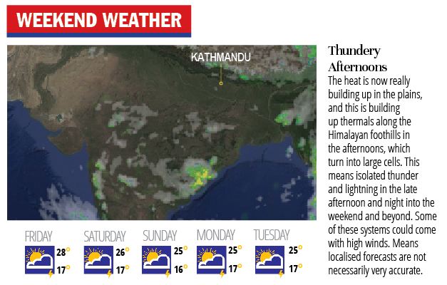 #weather Thundery Afternoons

The heat is now really building up in the plains, and this is building up thermals along the Himalayan foothills in the afternoons. This means isolated thunder and lightning in the late afternoon and night into the weekend and beyond.