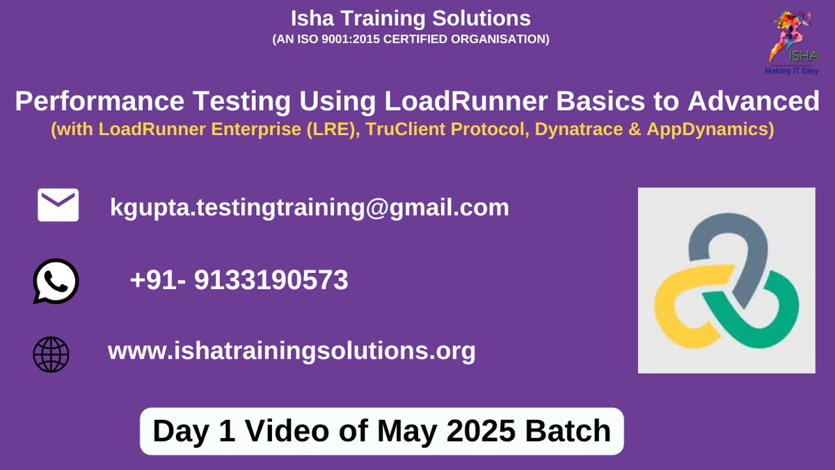 IshaKumargupta's tweet image. Performance Testing Using LoadRunner-Day1 Video
youtu.be/hPMs1JggOfI
Enrolments are still in progress
Regular sessions will start from:
15th May@9PM(IST)/15th May@11:30AM(EST)
Price: 8,900 INR/109USD
call@+91-9133190573
ishatrainingsolutions.org/microfocus-loa…
#LoadRunner #PerformanceTesting