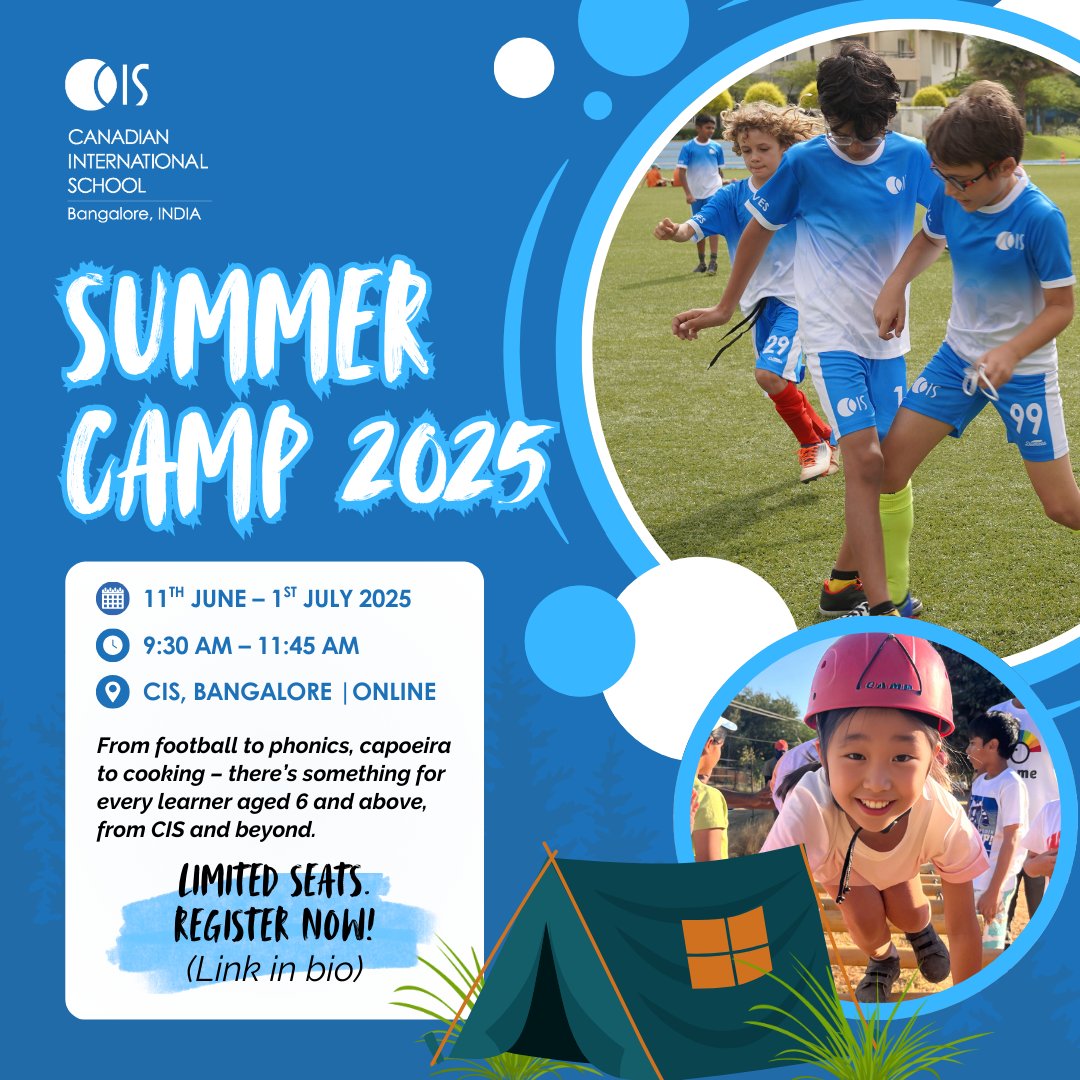 cisblearns's tweet image. CIS Summer Camp 2025 is here!
Fun, learning &amp;amp; creativity await kids 6 and above on campus or online. Limited seats, register now!
canadianinternationalschool.com/summer-camp-ba…
#CISSummerCamp #CISB #RegisterNow #SummerLearning #AdventureAwaits