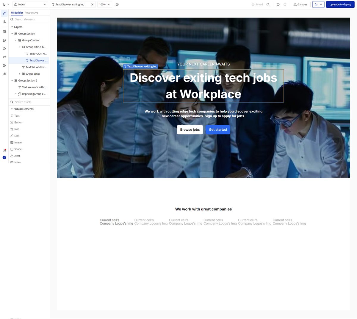 techwithnimmy's tweet image. Building a modern tech workplace using Bubble.io! 🚀 No-code tools = faster innovation, better UX, and smarter workflows. Stay tuned!
#NoCode #BubbleDev #TechStartup #WorkplaceInnovation #ProductDesign #SaaS #StartupLife #BubbleApp #NoCodeBuilder #UXUIDesign