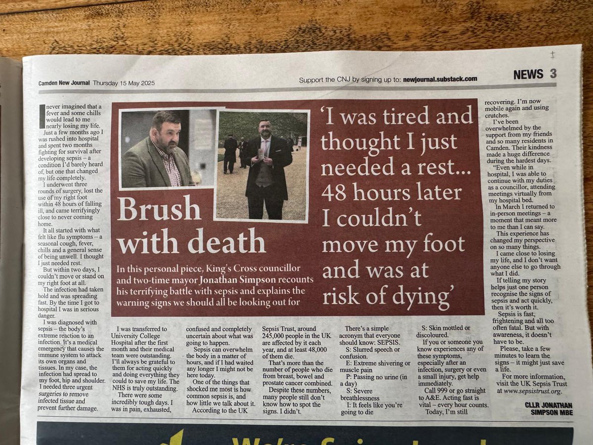 Jonathan Simpson (@camdenjonathan) on Twitter photo Thanks to the <a href="/NewJournal/">Camden New Journal</a> for printing my awareness piece on sepsis today. Massive thanks to the staff at <a href="/uclh/">UCLH</a> who saved my life. For more information on sepsis, follow <a href="/UKSepsisTrust/">The UK Sepsis Trust</a> Thanks to the <a href="/NewJournal/">Camden New Journal</a> for printing my awareness piece on sepsis today. Massive thanks to the staff at <a href="/uclh/">UCLH</a> who saved my life. For more information on sepsis, follow <a href="/UKSepsisTrust/">The UK Sepsis Trust</a>