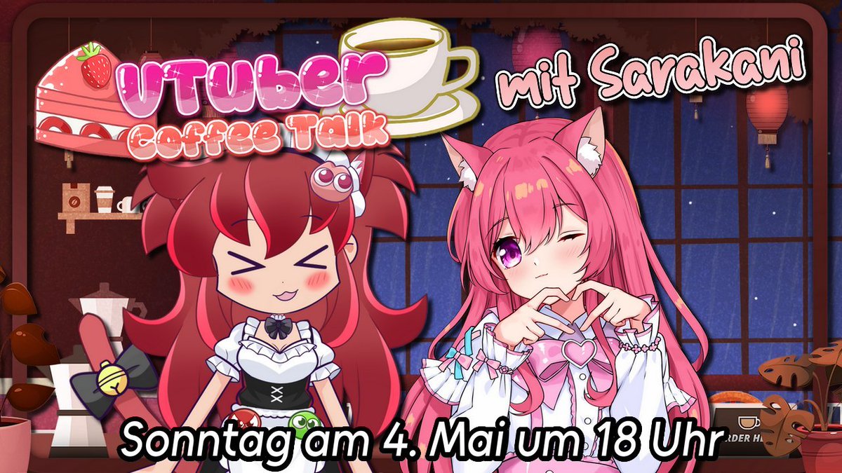 🍰 Einladung an alle #GERVTuber ☕️
Im VTuber Coffee Talk begrüße ich immer wieder neue VTuber für Live Interviews mit entspannter Café Atmosphäre. Alle, mit einer Passion für VTubing, sind herzlich dazu eingeladen 🤗

Habt ihr Lust auf ein Interview?
Schreibt mir gerne eine DM ❤️