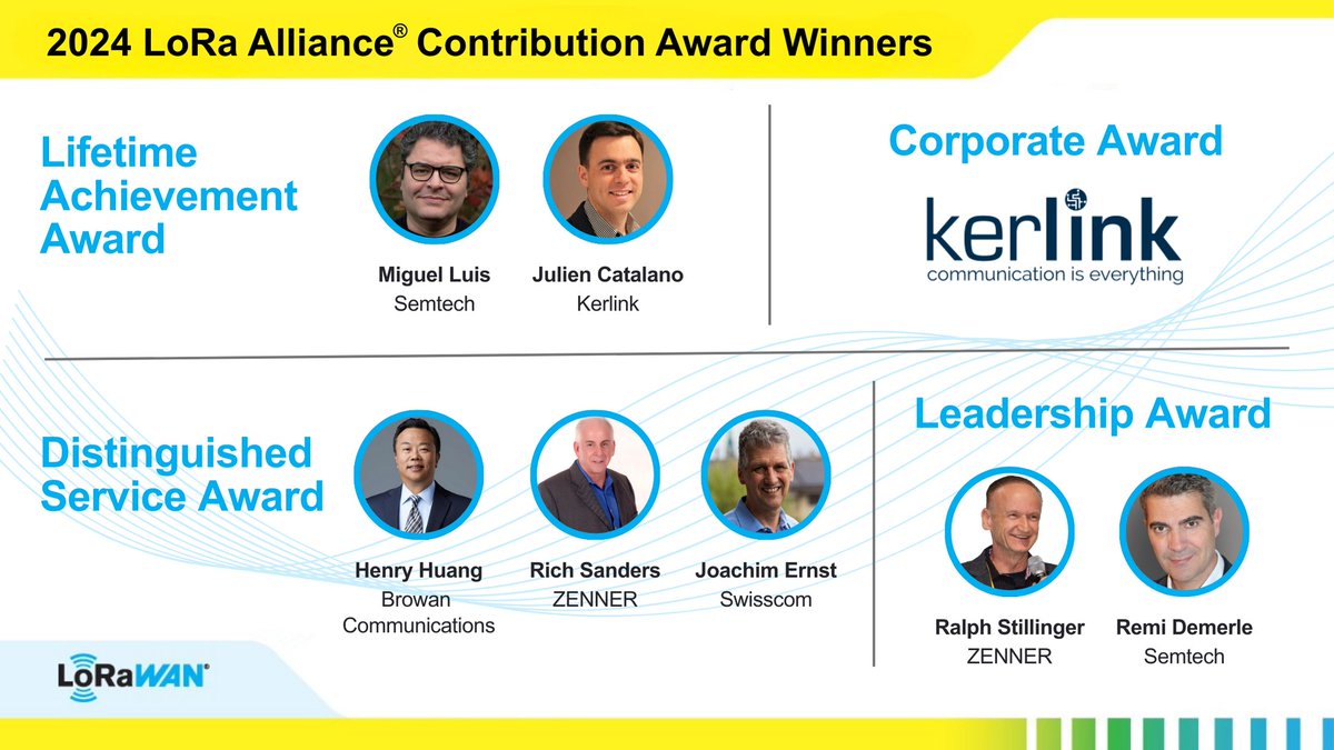 LoRa Alliance (@loraalliance) on Twitter photo The #LoRaAlliance honored its 2024 Contribution Award winners at IOT Solutions World Congress in Barcelona, celebrating key contributors to #LoRaWAN development and promotion.
hubs.li/Q03mHxLr0
<a href="/SemtechCorp/">Semtech Corporation</a> | <a href="/kerlink_news/">Kerlink</a> | <a href="/zenner_news/">Zenner</a> | <a href="/Gemtek_GIoT/">BROWAN/GIoT@Gemtek</a> | <a href="/Swisscom_B2B_en/">Swisscom Business</a> The #LoRaAlliance honored its 2024 Contribution Award winners at IOT Solutions World Congress in Barcelona, celebrating key contributors to #LoRaWAN development and promotion.
hubs.li/Q03mHxLr0
<a href="/SemtechCorp/">Semtech Corporation</a> | <a href="/kerlink_news/">Kerlink</a> | <a href="/zenner_news/">Zenner</a> | <a href="/Gemtek_GIoT/">BROWAN/GIoT@Gemtek</a> | <a href="/Swisscom_B2B_en/">Swisscom Business</a>
