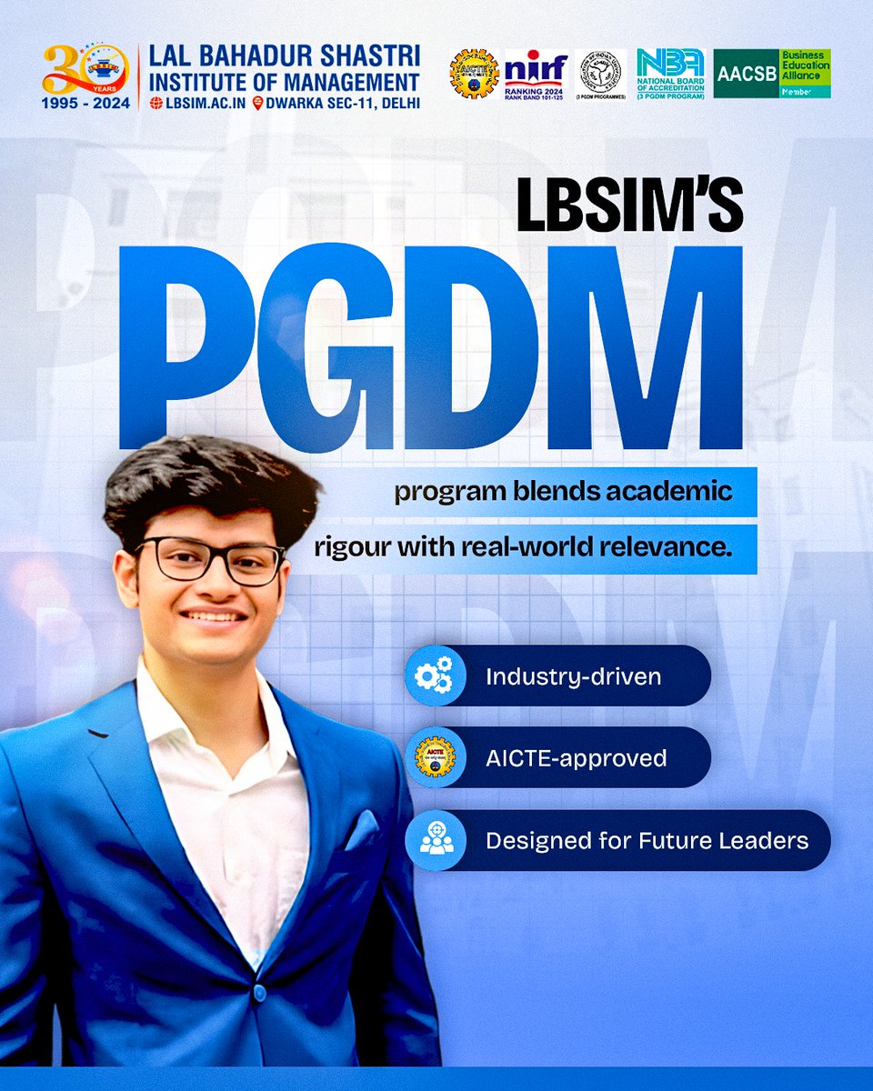 LBSIMOnline's tweet image. The PGDM at LBSIM defines your future.
🎓 Industry-driven, AICTE-approved, and crafted for tomorrow’s leaders.

#LBSIM #PGDMProgram #FutureReady #AICTEApproved #LeadershipStartsHere #BschoolExcellence #ManagementGoals