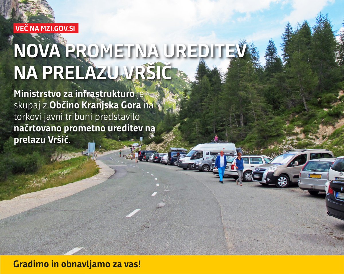 𝐍𝐨𝐯𝐚 𝐩𝐫𝐨𝐦𝐞𝐭𝐧𝐚 𝐮𝐫𝐞𝐝𝐢𝐭𝐞𝐯 𝐧𝐚 𝐩𝐫𝐞𝐥𝐚𝐳𝐮 𝐕𝐫š𝐢č ⚠️⬇️

Ministrstvo za infrastrukturo je skupaj z Občino Kranjska Gora na torkovi javni tribuni predstavilo načrtovano prometno ureditev na prelazu Vršič.

🔗 Več na gov.si/novice/2025-05…