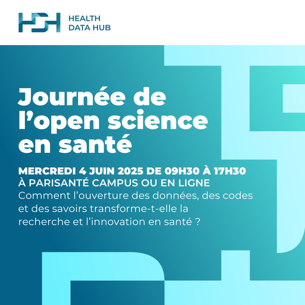 HealthDataHub's tweet image. 📣  Participez à la Journée de l’open science en santé !

📅 Rendez-vous le 4 juin 2025 dès 9h30 à @PariSanteCampus  Campus ou en ligne pour une journée exceptionnelle autour de l’open source et de l’open data en santé.

Au programme :
👉 Témoignages inspirants d’acteurs de…