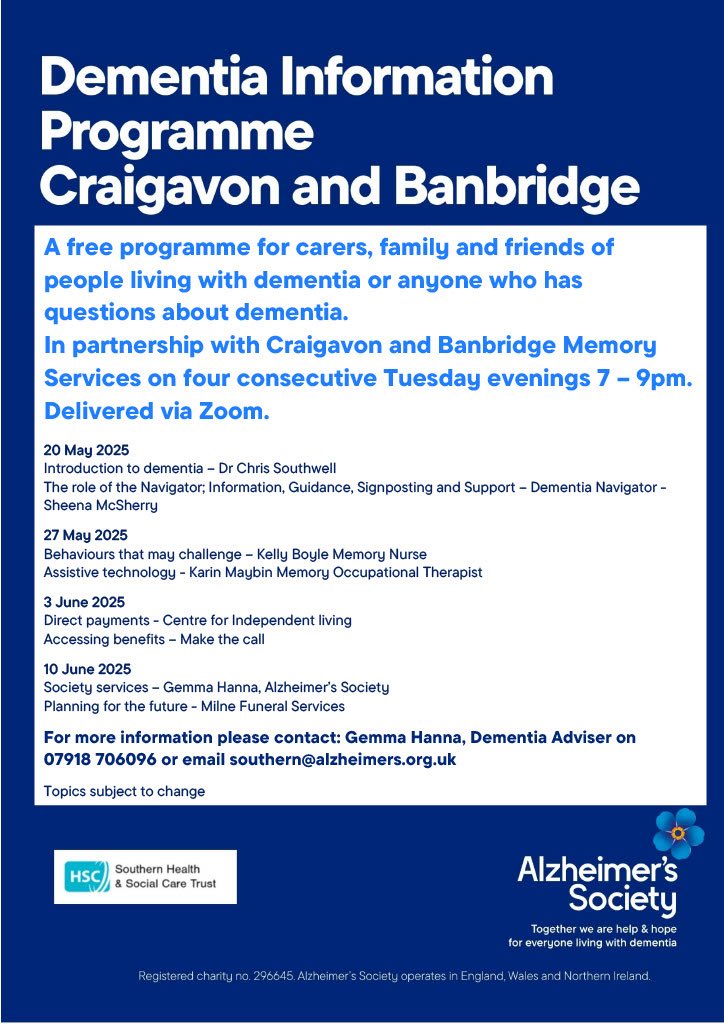 Adrian Friel (@adrian_friel02) on Twitter photo Further details of our <a href="/AlzSocNI/">Alzheimer’s Society Northern Ireland</a> super dementia information programme in the <a href="/SouthernHSCT/">Southern Trust</a> Further details of our <a href="/AlzSocNI/">Alzheimer’s Society Northern Ireland</a> super dementia information programme in the <a href="/SouthernHSCT/">Southern Trust</a>