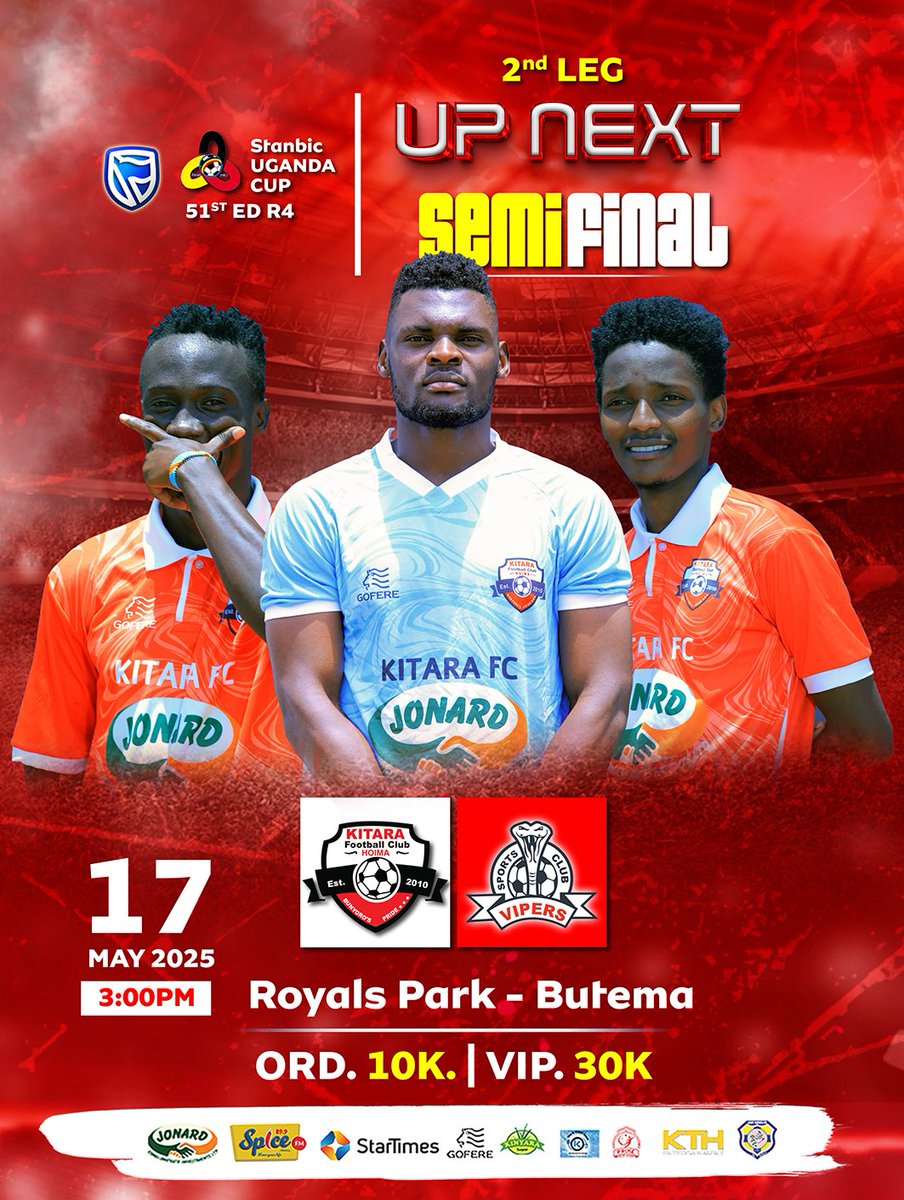 𝗙𝗿𝗲𝘀𝗵 𝗖𝗵𝗮𝗹𝗹𝗲𝗻𝗴𝗲 , 𝗗𝗼𝘂𝗯𝗹𝗲 𝗠𝗼𝘁𝗶𝘃𝗮𝘁𝗶𝗼𝗻 💪

We host Vipers SC again on Saturday 17th May in a crucial semi final second leg of the #stanbicUgandaCup at the Royals Park Stadium - Butema.

Baitu  Tubeyo  Itweena ❤️

#51stEdition || #ComeOnRoyals