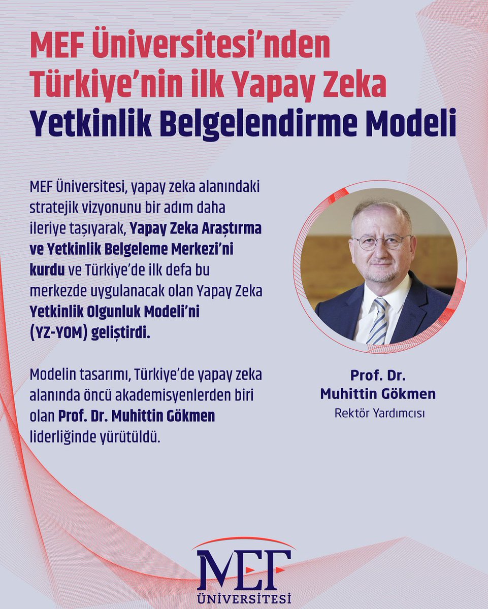 🌟MEF Üniversitesi’nden Türkiye’nin ilk Yapay Zeka Yetkinlik Belgelendirme Modeli.

MEF Üniversitesi, yapay zeka alanındaki stratejik vizyonunu bir adım daha ileriye taşıyarak, Yapay Zeka Araştırma ve Yetkinlik Belgeleme Merkezi’ni kurdu ve Türkiye’de ilk defa bu merkezde